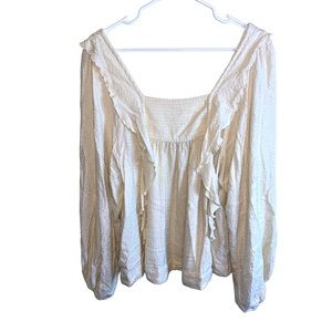 Free people, bohemian ivory ruffled, long sleeve peasant blouse large